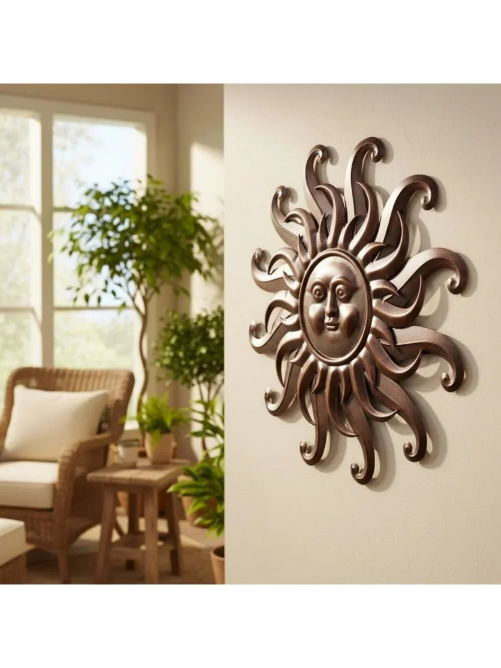Large Vintage Bronze Sun Face Wall Art - Rustic 3D Outdoor Garden Decor